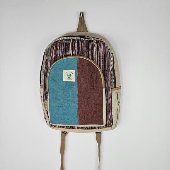 Himalayan Hemp THC-Free Backpack Made in Nepal Bohemian Rasta Boho Eco Rucksack - Picture 1 of 16